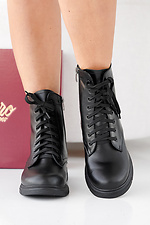 Schwarze Damen-Winterstiefel aus Leder  2505458 Foto №2