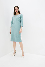 Straight business dress in green eco-suede with front slit Garne 3039458 photo №2