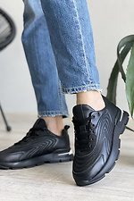 Женские кожаные кроссовки черного цвета на платформе 8018458 фото №6