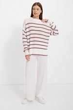 Knitted long jumper in white with stripes  4038459 photo №2