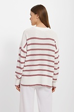 Knitted long jumper in white with stripes  4038459 photo №3