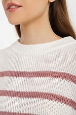 Knitted long jumper in white with stripes  4038459 photo №4