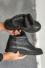 Men's leather winter black sneakers  2505461 photo №5