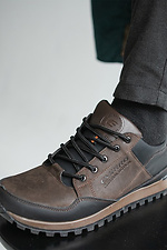 Кожаные мужские кроссовки коричневого цвета  8018461 фото №10