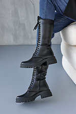 Schwarze Winterstiefel für Damen aus Leder 2505462 Foto №4