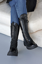 Schwarze Winterstiefel für Damen aus Leder 2505462 Foto №6
