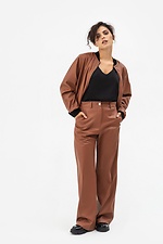 Жіночі широкі штани з еко-шкіри коричневого кольору Garne 3041464 фото №6
