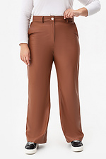 Жіночі широкі штани з еко-шкіри коричневого кольору Garne 3041464 фото №7