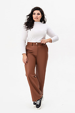 Жіночі широкі штани з еко-шкіри коричневого кольору Garne 3041464 фото №8