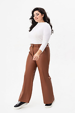 Жіночі широкі штани з еко-шкіри коричневого кольору Garne 3041464 фото №9
