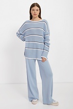 Long knitted oversize jumper in blue with stripes  4038464 photo №2