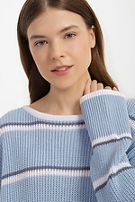 Long knitted oversize jumper in blue with stripes  4038464 photo №4