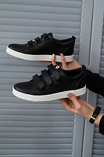 Velcro children's black leather sneakers  8018464 photo №1