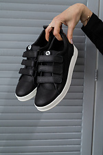 Velcro children's black leather sneakers  8018464 photo №3