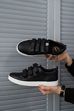 Velcro children's black leather sneakers  8018464 photo №4