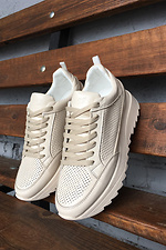 Perforated milky leather summer sneakers  8019464 photo №2