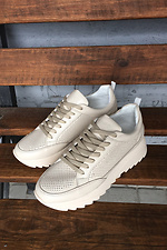 Perforated milky leather summer sneakers  8019464 photo №4