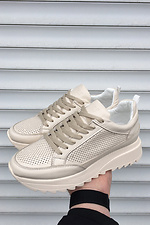 Perforated milky leather summer sneakers  8019464 photo №6