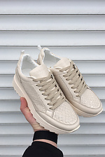 Perforated milky leather summer sneakers  8019464 photo №7