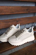 Perforated milky leather summer sneakers  8019464 photo №8