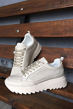Perforated milky leather summer sneakers  8019464 photo №9