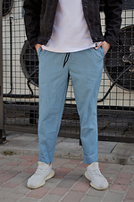 Голубые оверсайз джинсы мом с карманами и шнурком Without 8048464 фото №2