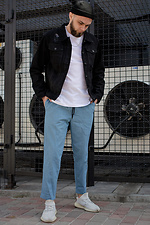 Голубые оверсайз джинсы мом с карманами и шнурком Without 8048464 фото №3