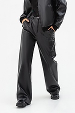 Women's wide trousers made of eco-leather in black Garne 3041465 photo №1