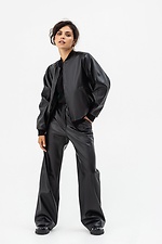 Women's wide trousers made of eco-leather in black Garne 3041465 photo №7