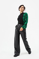 Women's wide trousers made of eco-leather in black Garne 3041465 photo №9