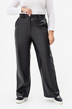 Women's wide trousers made of eco-leather in black Garne 3041465 photo №12