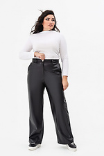 Женские широкие брюки из эко-кожи черного цвета Garne 3041465 фото №13