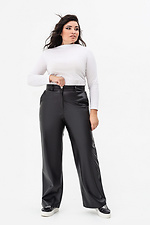 Women's wide trousers made of eco-leather in black Garne 3041465 photo №13