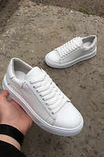 Белые кожаные кроссовки женские на платформе  8019465 фото №3