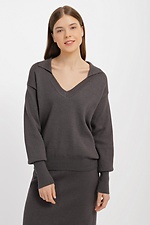 Knitted jumper with V-neck and turn-down collar in dark gray  4038467 photo №1