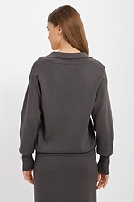 Knitted jumper with V-neck and turn-down collar in dark gray  4038467 photo №3