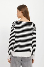 Weißer, gestrickter Oversize-Pullover mit schwarzen Streifen  4038468 Foto №3