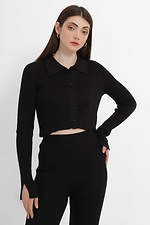 Short black ribbed knitted cardigan with slits on the sleeves.  4038469 photo №1