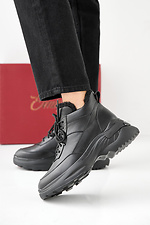 Schwarze Winter-Ledersneaker für Damen 2505470 Foto №5