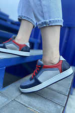 Colored leather sneakers with red laces  4205470 photo №3