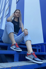 Colored leather sneakers with red laces  4205470 photo №4