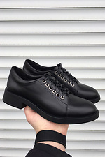 Черные кожаные туфли на шнурках с широким каблуком 8019472 фото №2