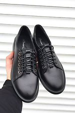 Черные кожаные туфли на шнурках с широким каблуком 8019472 фото №3