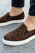Suede slip-ons in leopard print with white soles  4205473 photo №4