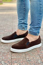 Brown suede slip-ons with white soles  4205474 photo №3