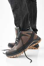 Schwarzbraune Herren-Winterstiefel aus Leder 2505475 Foto №1