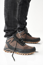 Schwarzbraune Herren-Winterstiefel aus Leder 2505475 Foto №3