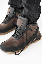 Schwarzbraune Herren-Winterstiefel aus Leder 2505475 Foto №4