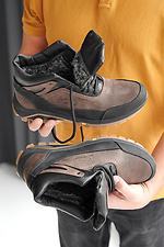 Schwarzbraune Herren-Winterstiefel aus Leder 2505475 Foto №5