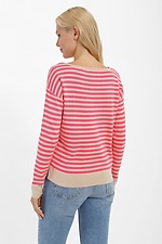 Beżowy sweter oversize w różowe paski  4038475 zdjęcie №3